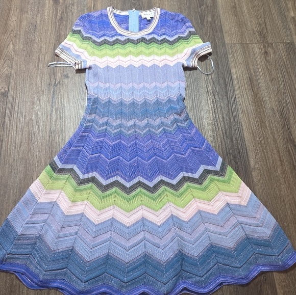 Milly Knit Chevron Zig Zag Midi Dress Multicolor Metallic – Size S - Picture 10 of 15